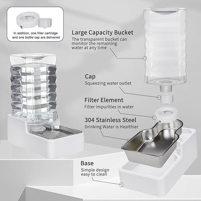 Automatic Pet Water Dispenser: 9L Gravity-Fed Stainless Steel Bowl - BPA-Free Large Capacity White Feeder for Dogs &amp; Cats - Indoor/Outdoor Use