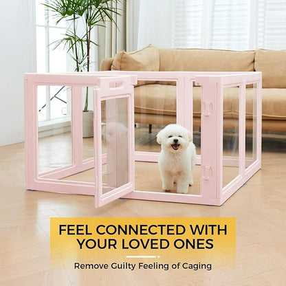 Clear Acrylic Plastic Dog Playpen - Clear Dog Play Pen - Easy Assemble Acrylic Dog Playpen - Puppy Playpen, Cat Playpen, Small Animal Playpen, Dog Play Pen Indoors (Pink-23.6" H, 8PCS)