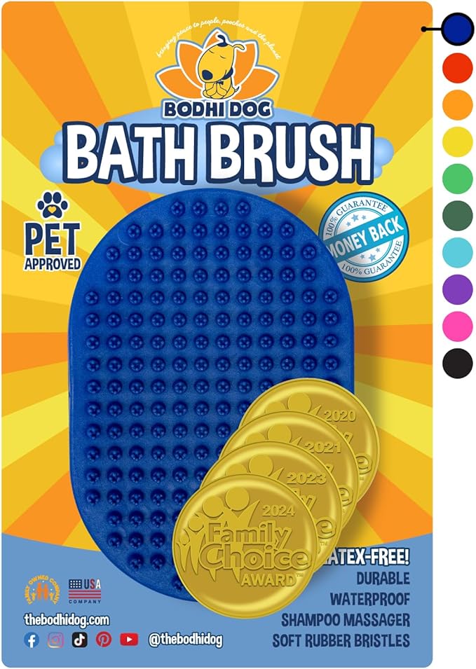 Bodhi Dog Shampoo Brush - Pet Grooming &amp; Bath Supplies for Dogs and Cats - Bath Brush for Long &amp; Short Hair - Premium Scrubber for Shower, Bathing &amp; Massage (One Pack, Blue)