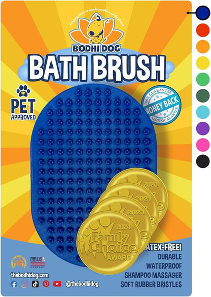 Bodhi Dog Shampoo Brush - Pet Grooming &amp; Bath Supplies for Dogs and Cats - Bath Brush for Long &amp; Short Hair - Premium Scrubber for Shower, Bathing &amp; Massage (One Pack, Blue)