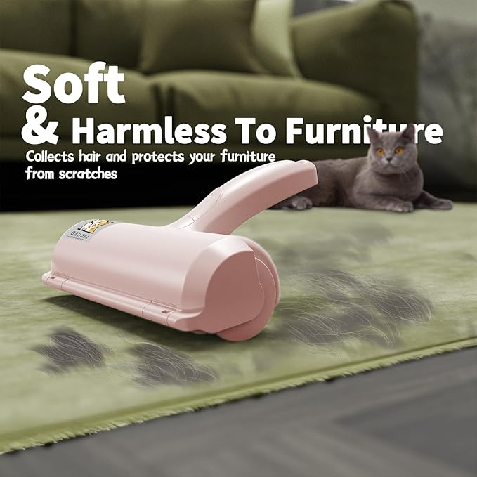 ORDORA Pet Hair Remover for Furniture/Bed, Reusable Dog Hair Remover Roller for Dog &amp; Cat, Self-Cleaning, No Adhesive or Sticky Tape Needed, Perfect Fur Remover for Couch (Champagne Pink)