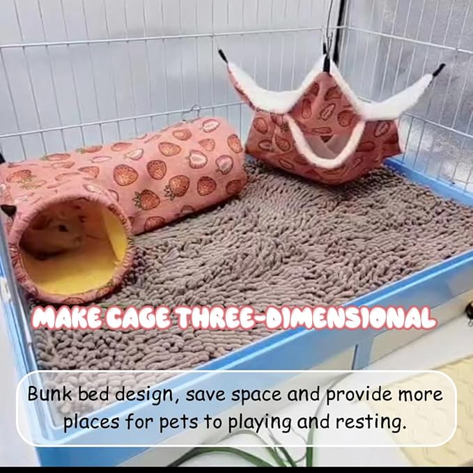 LYART Guinea Pig Rat Ferret Hammock &amp; Warm Bed - Small Pet Hideout Tunnel Cave Hanging Bunkbed - Sugar Glider Squirrel (1.Hammock &amp; Corner Tunnel)