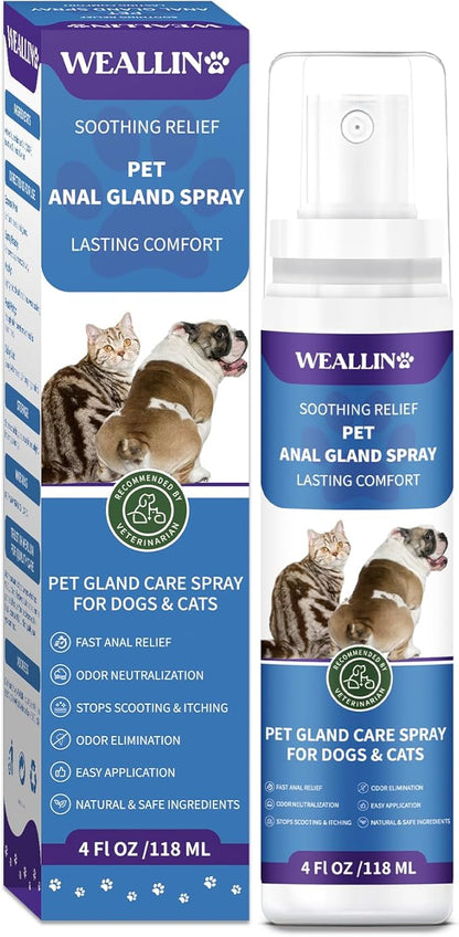 Anal Gland Spray for Dogs Cats - Fast Anal Gland Relief Stops Scooting &amp; Itching Odor Elimination Anti Itch Dog Spray Pain Relieving Safe for All Animals - 4.06 FL OZ