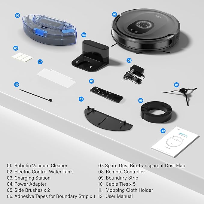 Tikom Robot Vacuum and Mop Combo, 5000Pa Robotic Vacuum Cleaner, 150 Min Max, App &amp; Remote Control, Ideal for Hard Floor, Carpet, Pet Hair, Self-Charge(G8000 Max)