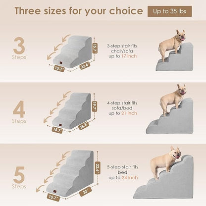 EHEYCIGA Curved Dog Stairs Ramp for High Beds 19.7" H, 4-Step Dog Steps for Small Dogs and Cats, Pet Stairs for High Bed Climbing, Non-Slip Balanced Pet Step Indoor, Light Grey