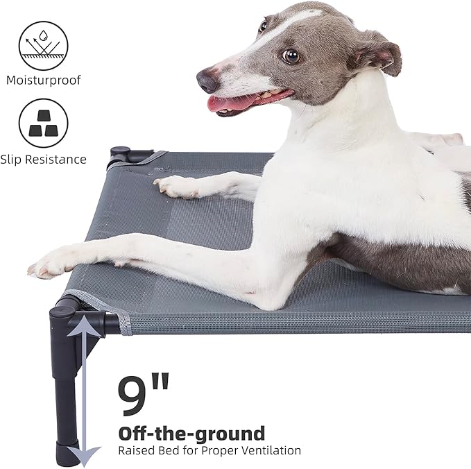 pettycare Elevated Outdoor Dog Bed - Dog Cots for Large Dogs XL, Heavy Duty Raised Cot Waterproof, Cooling Pets Bed with Washable Durable Teslin Mesh and Non Slip Feet, 49 Inches, Grey