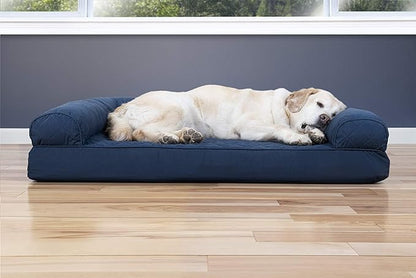 Furhaven Cooling Gel Dog Bed for Large Dogs w/ Removable Bolsters &amp; Washable Cover, For Dogs Up to 95 lbs - Quilted Sofa - Navy (Blue), Jumbo/XL