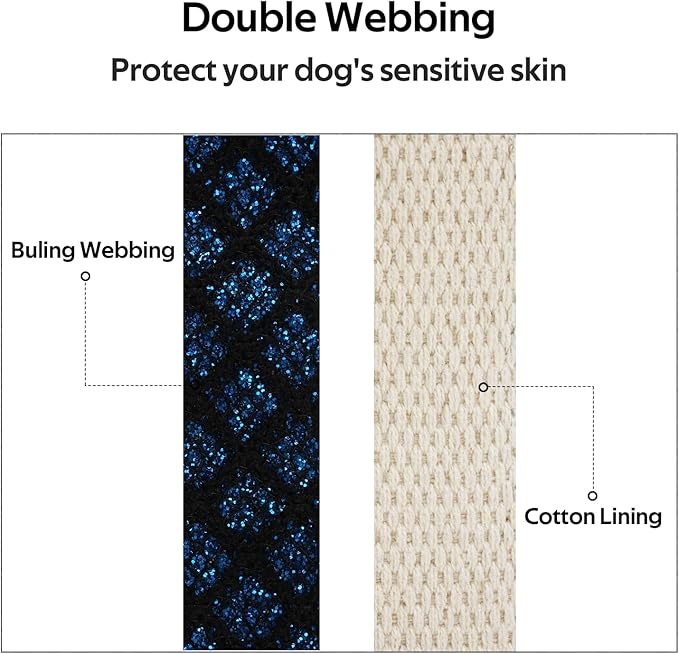 Dog Collar with Waterproof AirTag Holder &amp; Anti-Lost QR Code, Cute Bling Warpping Adjustable Width for Small Medium Large Pet (Blue, L)