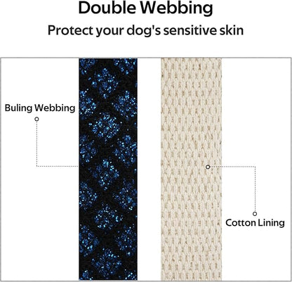 Dog Collar with Waterproof AirTag Holder &amp; Anti-Lost QR Code, Cute Bling Warpping Adjustable Width for Small Medium Large Pet (Blue, M)
