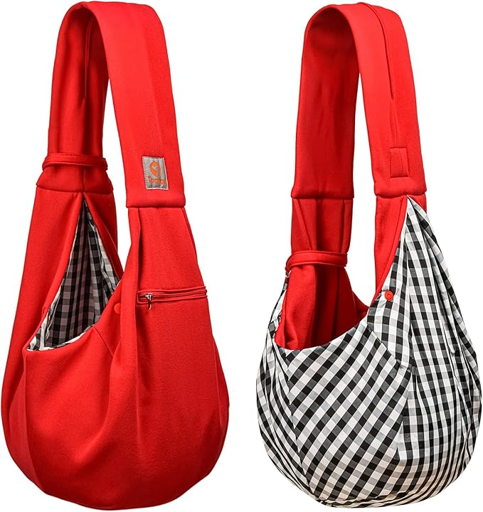 Tomkas Small Dog Sling Carrier - Zipper Pocket &amp; Classic Strap - for 3-10 lbs Pets(Red)