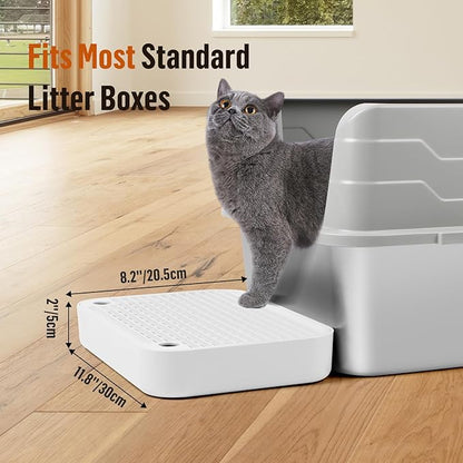 Cat Litter Box Ramp Mat with Filter Function, Cat Step Pedal Stool for Self-Cleaning Litter Box, Easy to Clean, Ideal for Kitten &amp; Elderly Cats (White)