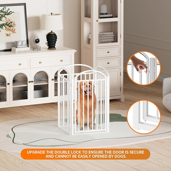4 Panles Full Matel Freestanding Dog Gates with Door, 96"Extra Wide 36"Tall Free Standing Dog Pet Gate for Indoor &amp; Outdoor. Foldable Pet Fences for Doorways, House, Stairs, Porch, Deck, Yard