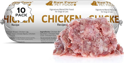 Raw Paws Signature Blend Pet Food for Dog &amp; Cats - Chicken Recipe, 1-lb Rolls (10 Pack) - Frozen Fresh Dog Food - Made in USA - Natural Raw Diet Dog Food Log