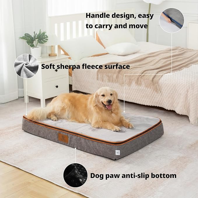 Orthopedic Memory Foam XXL Dog Bed - 6" Thick Beds for Extra Large Sized Dog - Waterproof Removable Washable Cover &amp; Wrap-Around Zipper - Ultimate Comfort &amp; Easy Maintenance, Light Grey