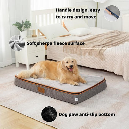 Orthopedic Memory Foam XXL Dog Bed - 6" Thick Beds for Extra Large Sized Dog - Waterproof Removable Washable Cover &amp; Wrap-Around Zipper - Ultimate Comfort &amp; Easy Maintenance, Light Grey