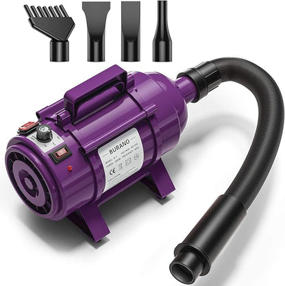 Burano Dog Dryer, High Velocity Pet Hair Dryer, 4.3HP Stepless Adjustable Speed Dog Hair Force Dryer for Dogs, Cats &amp; More, Powerful Pet Blower with Heater