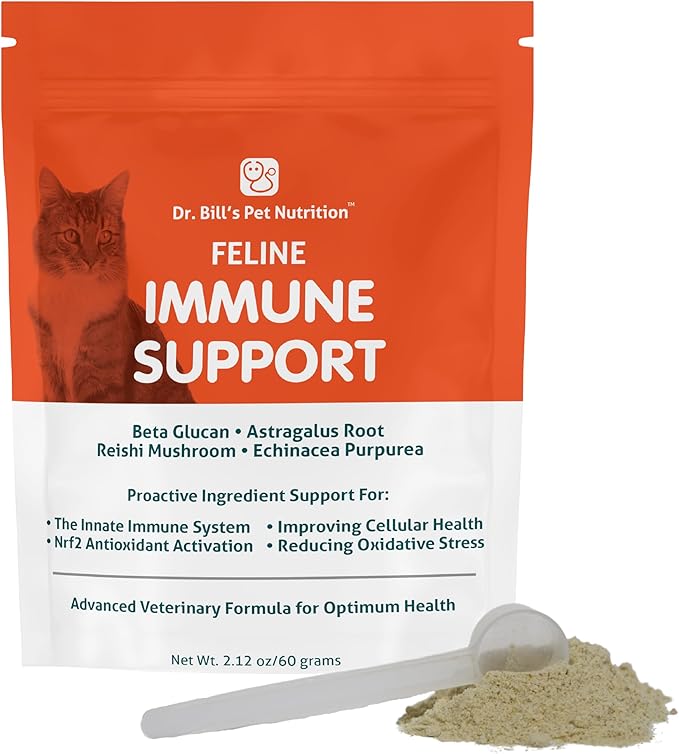 Dr. Bill’s Feline Immune Support | Boosts Cat Immunity and Health with Colostrum, Beta Glucan, Turkey Tail Mushroom, Zinc &amp; Vitamin C | Powder Supplement for Cats of All Ages