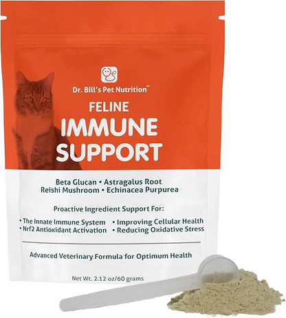 Dr. Bill’s Feline Immune Support | Boosts Cat Immunity and Health with Colostrum, Beta Glucan, Turkey Tail Mushroom, Zinc &amp; Vitamin C | Powder Supplement for Cats of All Ages