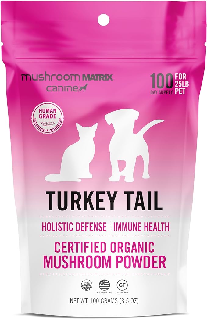Om Mushroom Matrix Pet - Canine | Turkey Tail | USA Grown Human-Grade Organic Mushroom Powder Pet Supplement | Immunity Support &amp; Holistic Defense for Dogs &amp; Cats | 100 Grams, 3.5 oz