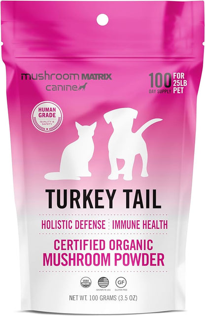 Om Mushroom Matrix Pet - Canine | Turkey Tail | USA Grown Human-Grade Organic Mushroom Powder Pet Supplement | Immunity Support &amp; Holistic Defense for Dogs &amp; Cats | 100 Grams, 3.5 oz