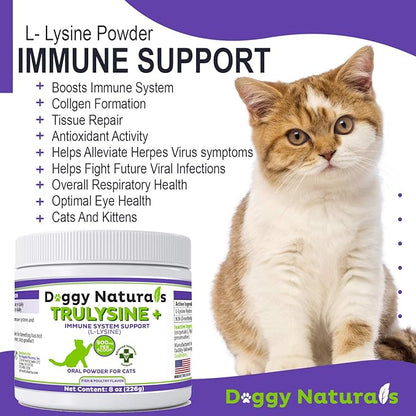 Trulysine Plus L-Lysine for Cats Immune Support Oral Powder 8oz/226g - Cats &amp; Kittens of All Age, Sneezing, Runny Nose Squinting, Watery Eyes-Fish &amp; Poultry Flavor (U.S.A)(225 Grams (900mg / Scoop))