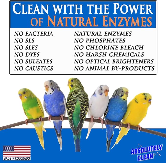 Absolutely Clean Amazing Bird Cage Cleaner and Deodorizer - Just Spray/Wipe - Safely &amp; Easily Removes Bird Messes Quickly and Easily - Made in The US - Fragrance Free - 16oz (Pack of 2)
