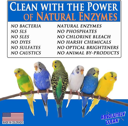 Absolutely Clean Amazing Bird Cage Cleaner and Deodorizer - Just Spray/Wipe - Safely &amp; Easily Removes Bird Messes Quickly and Easily - Made in The US - Fragrance Free - 16oz (Pack of 2)