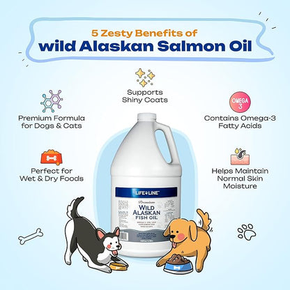 Life Line Pet Nutrition Wild Alaskan Fish Oil for Dogs and Cats 128oz – Omega 3 Fish Oil Supplement for Skin &amp; Coat, Brain, Eye &amp; Heart Health