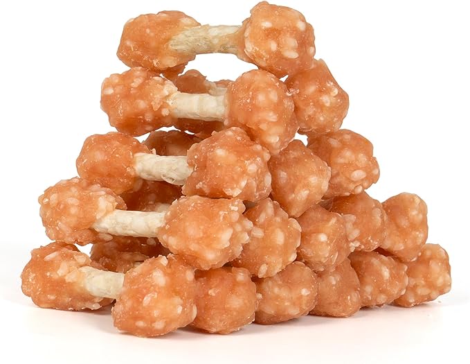 MON2SUN Dog Treats, 9oz Mini Rawhide Chews, Chicken Dumbbells with Rice for Small Dogs &amp; Toy Breed, Crunchy and Healthy (2.5 Inch 17 Count)
