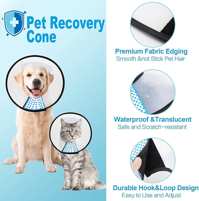 Supet Dog Cone Collar Adjustable After Surgery, Comfortable Pet Recovery Collar &amp; Cone for Large Medium Small Dogs, Elizabethan Dog Neck Collar Plastic Practical