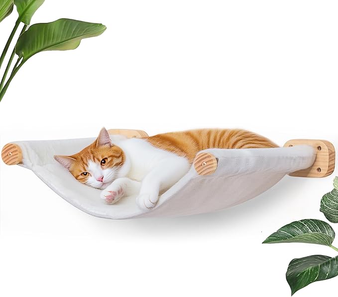 Cat Wall Hammock Shelves, Dual-Sided Cat Bed with Canvas &amp; Plush Fabric, Wall Mounted Shelf for Large Cats, Space-Saving Perch for Lounging &amp; Napping