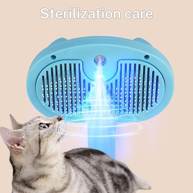 5-in-1 Pet Steam Brush for Cats &amp; Dogs – Grooming, Shedding, Massage &amp; One-Touch Clean for Short &amp; Long Hair Pets – Electric Cat Brush with Comb &amp; Steam (Blue)