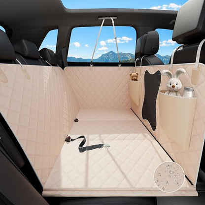 Waterproof Dog Car Seat Cover for Back Seat – Heavy Duty Back Seat Extender for Dogs with Hard Bottom, 7-Layer Protection, Non-Slip &amp; Scratchproof, Easy to Install (Beige)