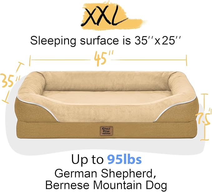 Washable Orthopedic Large Dog Bed -XL Large Dog Bed with Removable &amp; Waterproof Cover Pet Beds with Foam Support for Big Size Dogs with Bolster
