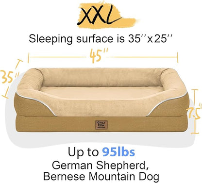 Washable Orthopedic Large Dog Bed -XL Large Dog Bed with Removable &amp; Waterproof Cover Pet Beds with Foam Support for Big Size Dogs with Bolster