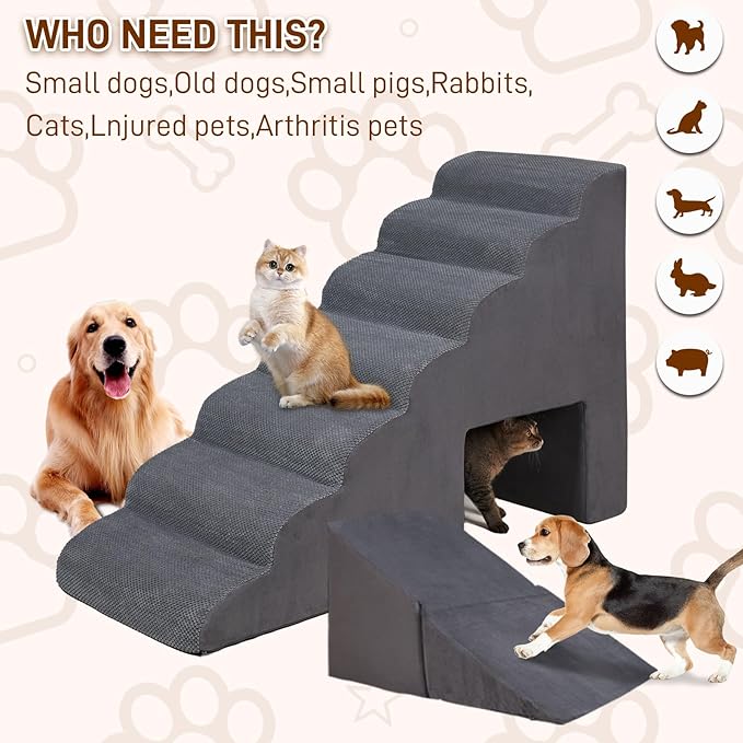 Dog Stairs &amp; Steps for High Beds 30-36 inches High Tall for Large Medium Dogs, LitaiL 30inch 7 Steps Pet Stairs/Steps for High Beds,llDogs, Non-Slip Dog Ramps for Small Dogs and Cats