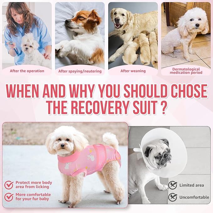 Lukovee Recovery Suit for Dogs, Zipper On Recovery Suit for Female Male Dog, Onesie Abdominal Wounds Cone E-Collar Alternative Prevent Licking Spay Recovery Suit (Pink, XXL)