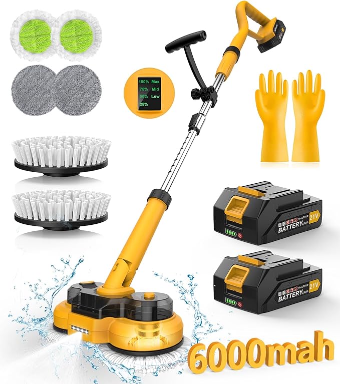 qimedo 6000mAh Battery Electric Mop M1, 800RPM Cordless Electric Power Scrubber &amp; Mops for Floor Cleaning, Best Automatic Spin Mops with Smart Display,Rotating Mop with LED Light &amp; Water Spray