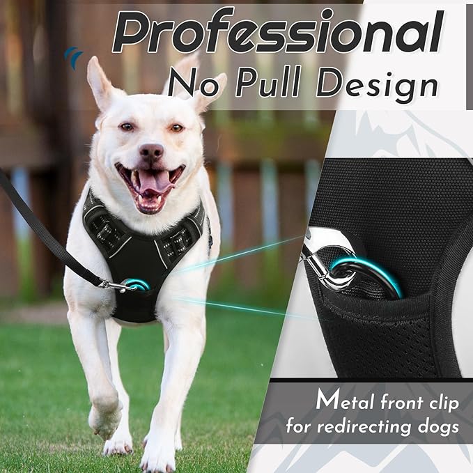 Eagloo Dog Harness Small Sized Dog, No Pull Service Vest with Reflective Strips and Control Handle, Adjustable and Comfortable for Easy Walking, No Choke Pet Harness with 2 Metal Rings, Black, S