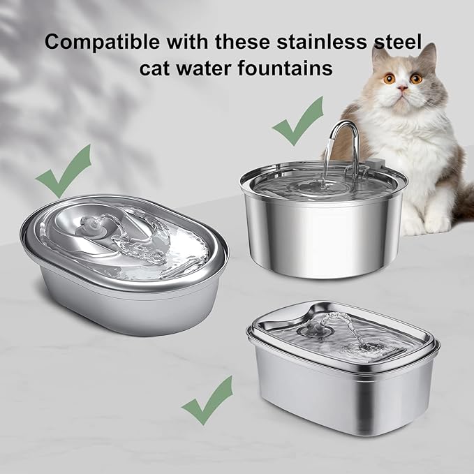Cat Water Fountain Filters, Compatible with Stainless Steel Pet Fountain 8 Filters with 8 Sponges Replacement Filters for Cat Fountain (8 Filters&amp; 8 Sponges)