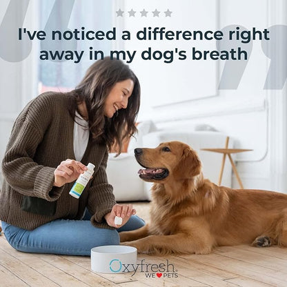 Oxyfresh Premium Pet Dental Kit for Dogs &amp; Cats – Easy Solution for Fresh Breath, Clean Teeth, Control Plaque &amp; Tartar – Vet Formulated Pet Toothpaste 1oz + Water Additive 3oz + 3 LG Brushes Kit