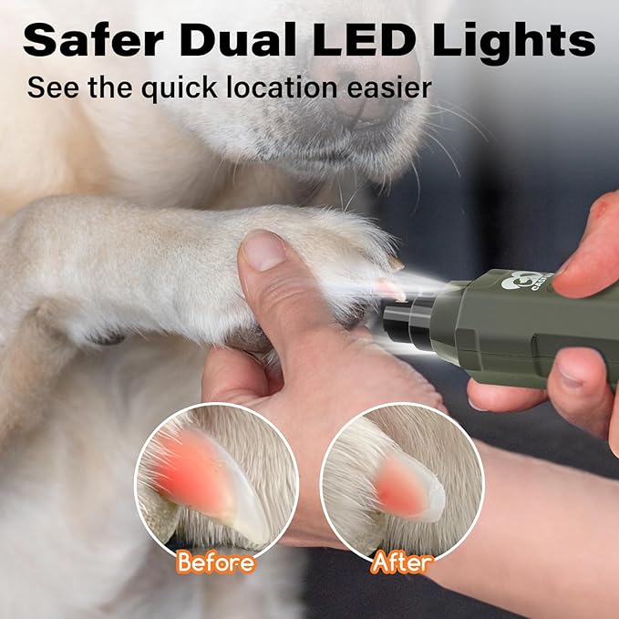Casfuy 6-Speed Dog Nail Grinder - Newest Enhanced Pet Nail Grinder Super Quiet Rechargeable Electric Dog Nail Trimmer Painless Paws Grooming &amp; Smoothing Tool for Large Medium Small Dogs (Army Green)