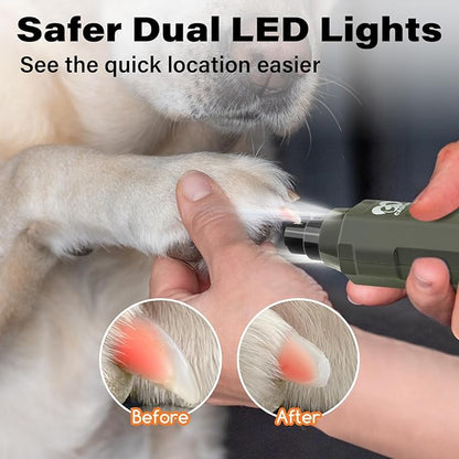 Casfuy 6-Speed Dog Nail Grinder - Newest Enhanced Pet Nail Grinder Super Quiet Rechargeable Electric Dog Nail Trimmer Painless Paws Grooming &amp; Smoothing Tool for Large Medium Small Dogs (Army Green)