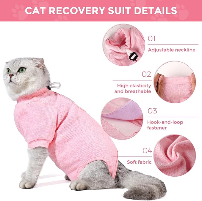 Dotoner Cat Surgery Recovery Suit for Female Male Anti-Licking Pet Surgical Pajamas Long Sleeve Prevent Shedding Cat Spay Recovery Suit&amp;E Collar Alternative Bodysuit for Cats