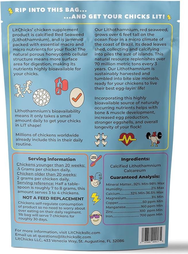 LitChicks’ Calcified Seaweed for Laying Chickens - Crushed Oyster Shell Alternative - Highly Digestible - Single Ingredient - Helps with Egg Laying &amp; Flock Health.