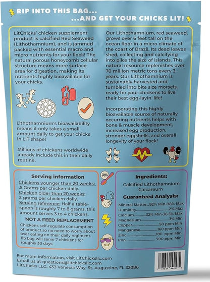 LitChicks’ Calcified Seaweed for Laying Chickens - Crushed Oyster Shell Alternative - Highly Digestible - Single Ingredient - Helps with Egg Laying &amp; Flock Health.
