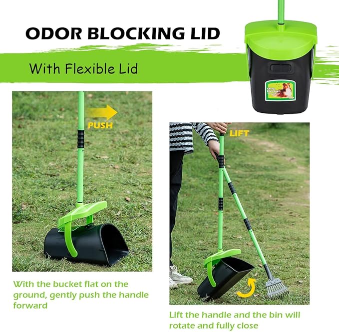 MXF Pooper Scooper Swivel Bin &amp; Rake Kit with 20 Waste Bags, 36.6" Long Handle Adjustable Portable Non-Breakable Dog Pooper Scooper for Large Medium Small Dogs, Poop Scooper for Lawn Yard Dog Kennel