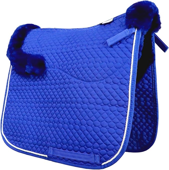 Woolous Dressage Saddle Pad, English Saddle Pad with Sheepskin Trim, Lambskin Wool Fleece Lining, Square Saddle Pad for Equestrian Riding, Comfortable &amp; Shock Absorbing