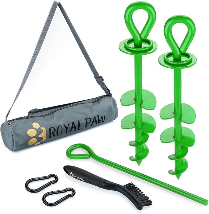 ROYAL-PAW Dog Tie Out Stake - for Large Dogs up to 210 lbs - Heavy Duty Dog Stake for Yard, Beach &amp; Camping Outside - Best in Ground Anchor for a Dog Cable, Leash, Lead Tether (Green)