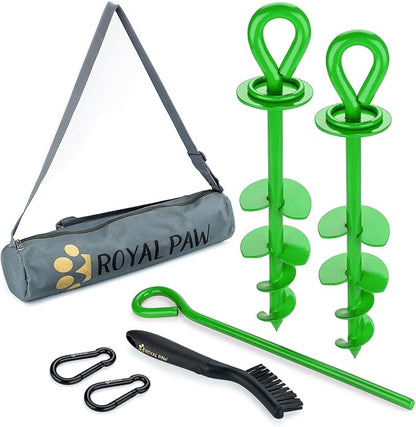 ROYAL-PAW Dog Tie Out Stake - for Large Dogs up to 210 lbs - Heavy Duty Dog Stake for Yard, Beach &amp; Camping Outside - Best in Ground Anchor for a Dog Cable, Leash, Lead Tether (Green)